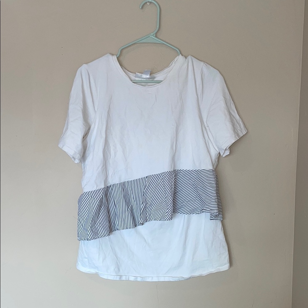 Chic White and Striped Ruffle Top Nursing friendly
